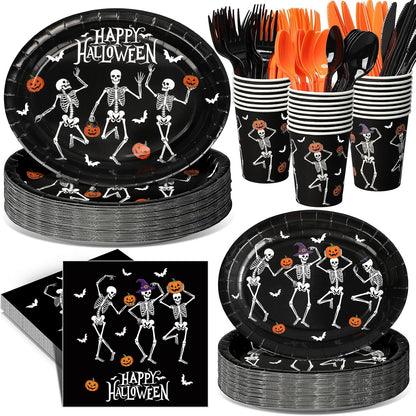 Pajean 350 Pcs Halloween Oval Paper Plates Set 12 inch Skeleton Oval Plates