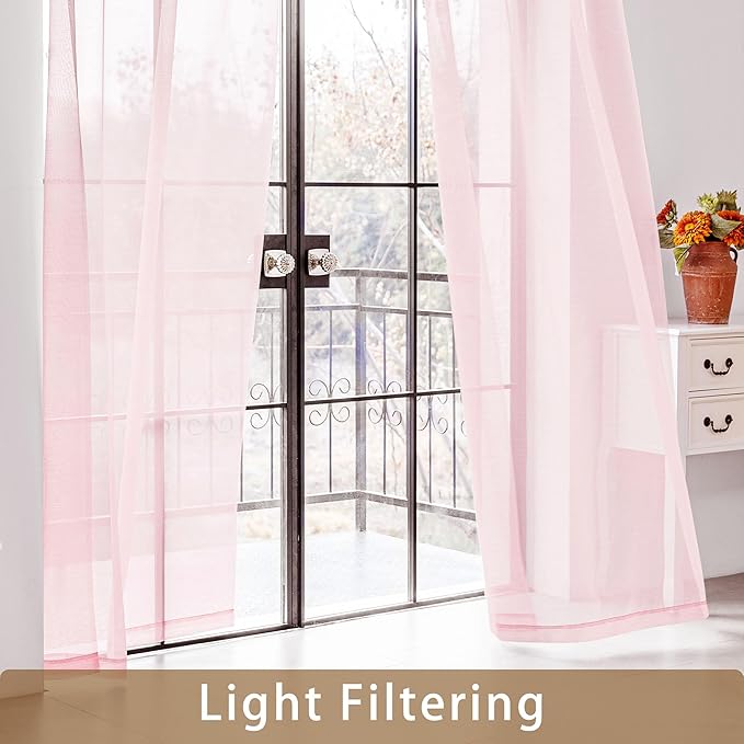 Pink Sheer Curtains 63 Inch Length, Privacy Semi Sheer Curtains - Image 3
