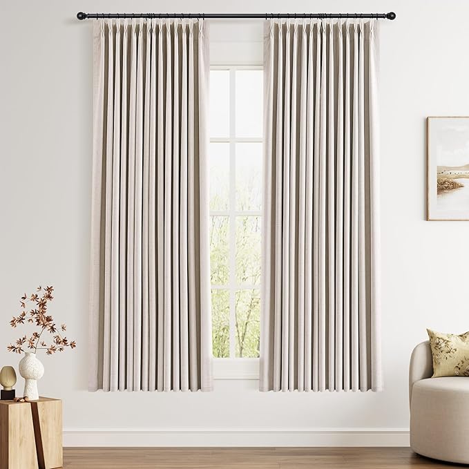 Joywell Pinch Pleated 100% Blackout Linen Curtains 63 Inches 2 Panels Set Pinch by Joywell