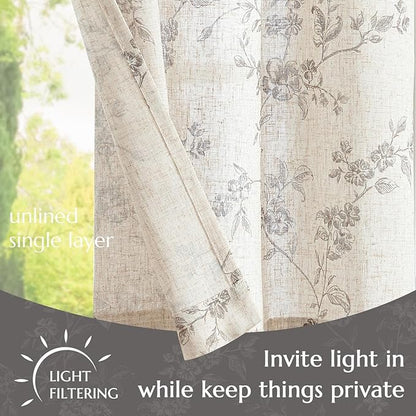 jinchan Floral Kitchen Curtains 24 Inch Linen Tier Curtains Farmhouse Cafe Half - Image 4