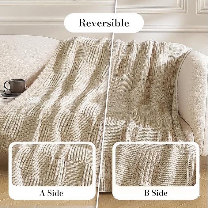 Amélie Home Checkered Knit Throw Blanket - Image 7