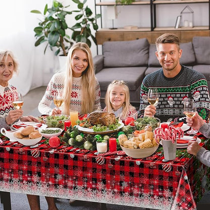 3Pcs Christmas Buffalo Plaid Snowflake Tablecloths, Plastic Red and Black - Image 5
