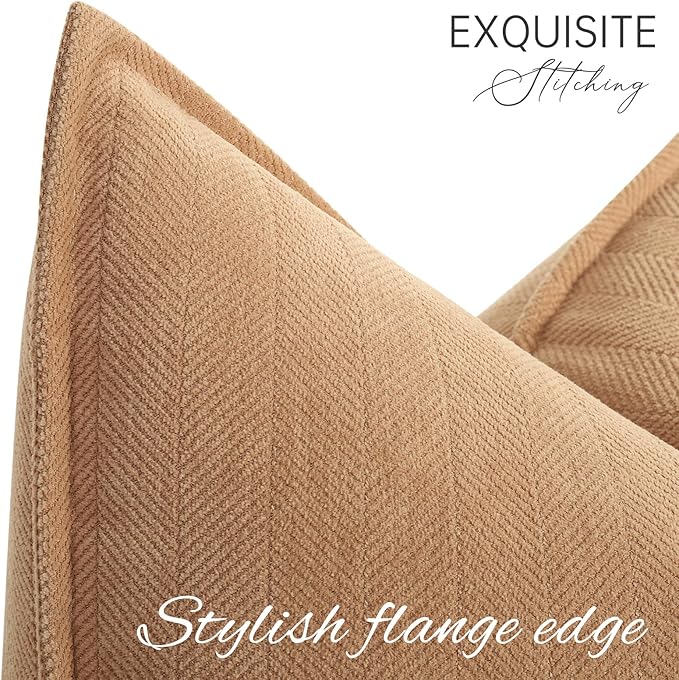 ZWJD Camel Pillow Covers 22x22 Set of 2 Chenille Throw Pillow Covers - Image 2