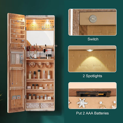 hnebc over the door jewelry organizer with led on a desk or shelf