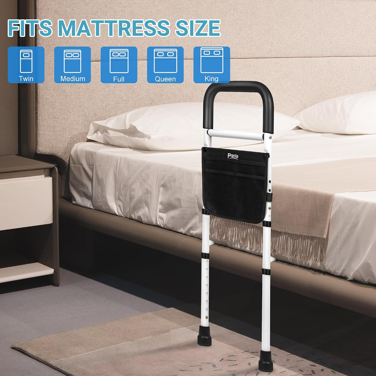 panta bed rails for elderly adults safety, adjustable, close-up detail