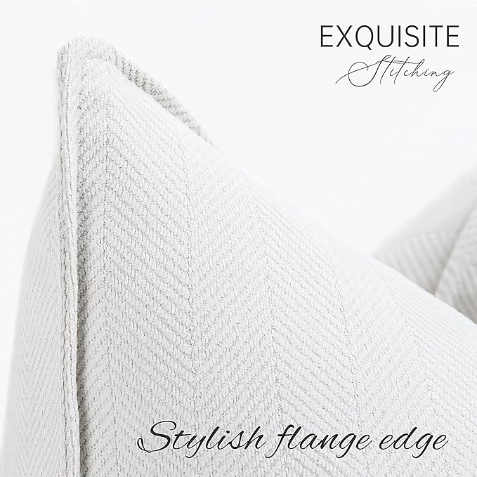 ZWJD Cream Pillow Covers 12x20 Set of 2 Chenille Throw Pillow Covers - Image 2