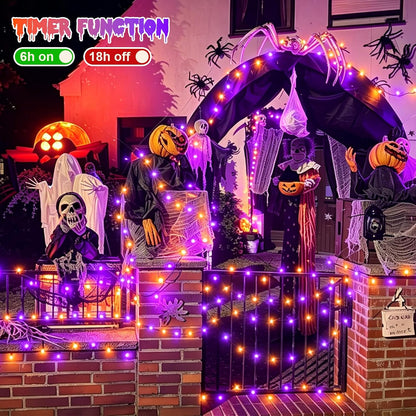 QITONG 165ft 500 LED Orange and Purple Halloween Lights Outdoor Waterproof, String Lights for Outside with 8 Modes, Green Wire Twinkle Lights Plug in Indoor