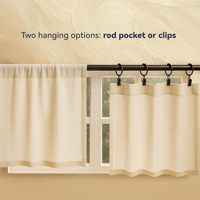AIRLAKE Linen Blend Tier Curtains, 26 x 24 inches, Boho Farmhouse Rustic Style - Image 6