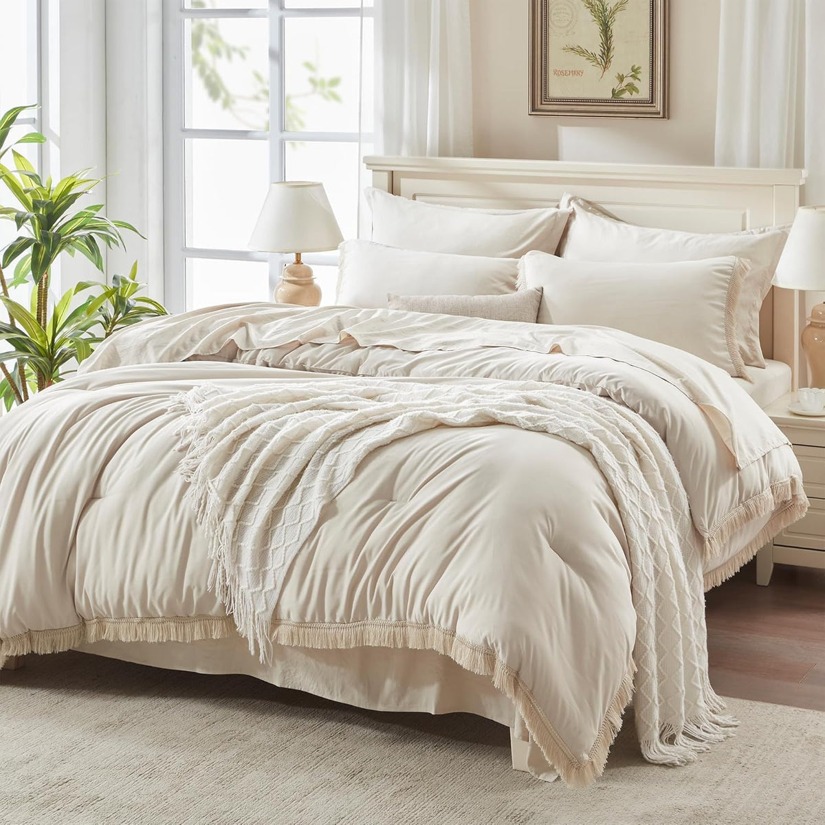 andency full comforter set, 7 pieces beige bedding, main product view