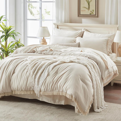 andency full comforter set, 7 pieces beige bedding, main product view