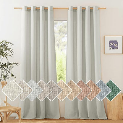 NICETOWN Linen Gray Curtains for Windows, Grommet Top Thick Flax Semi Sheer by NICETOWN