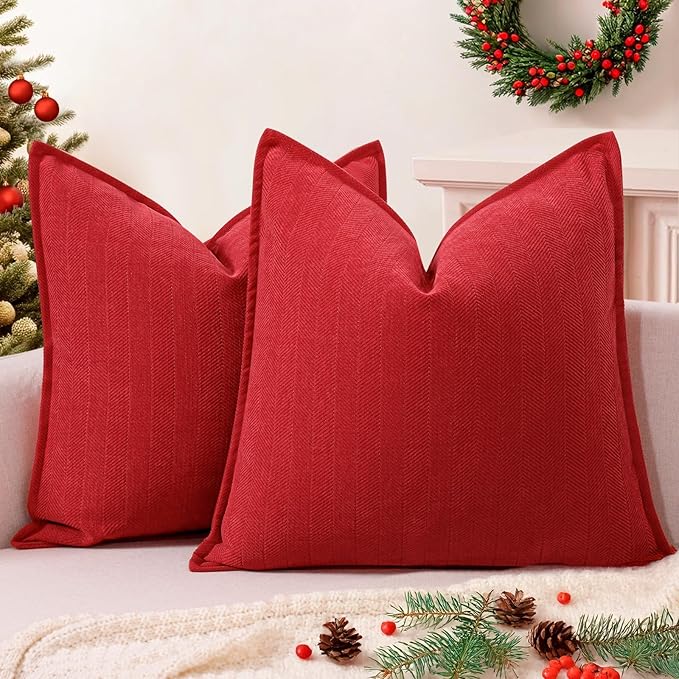 ZWJD Christmas Pillow Covers 20x20 Set of 2 Chenille Throw Red Cushion Covers by ZWJD