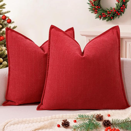 ZWJD Christmas Pillow Covers 24x24 Set of 2 Chenille Throw Red Cushion Covers by ZWJD