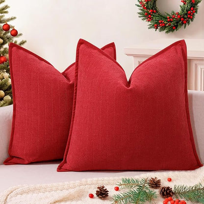 ZWJD Christmas Pillow Covers 18x18 Set of 2 Chenille Throw Red Cushion Covers by ZWJD