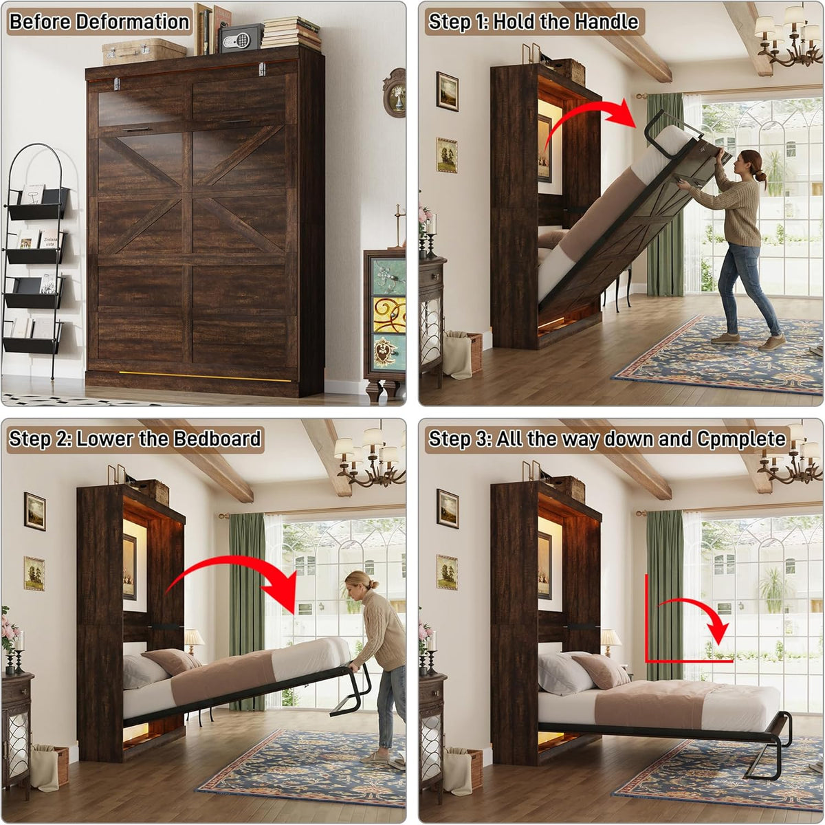 hlivelood queen size murphy bed with 2 led, package contents