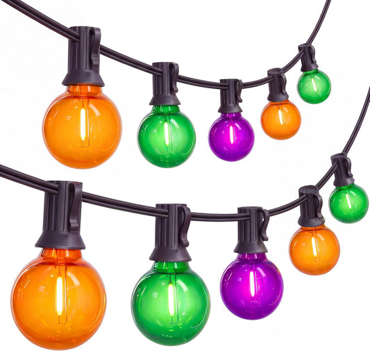 SUNSGNE 25FT Globe Outdoor Halloween String Lights G40 LED String Lights with 27 LED Shatterproof Clear Orange Green Purple Bulbs(2 Spare) for Patio Balcony Backyard Pergola Decor