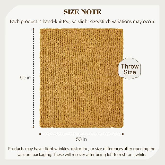 Carriediosa Chunky Knit Throw Blanket 50" X 60", 100% Hand Made Large Chenille - Image 3