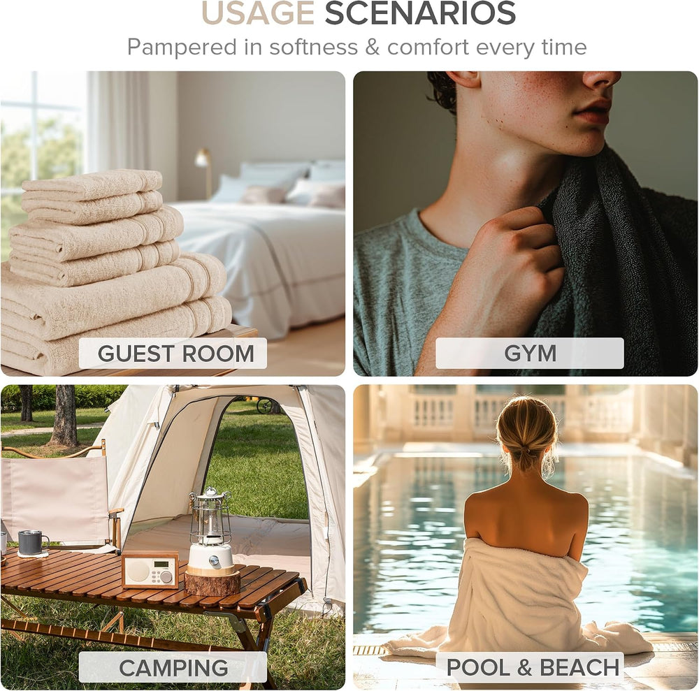 Comfort Spaces 12 Pc Towel Set, 100% Cotton Zero Twist, Beige Tan