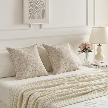 FUTEI Beige Decorative Throw Pillow Covers 22x22 Inch Set of 2, Soft Chenille - Image 6