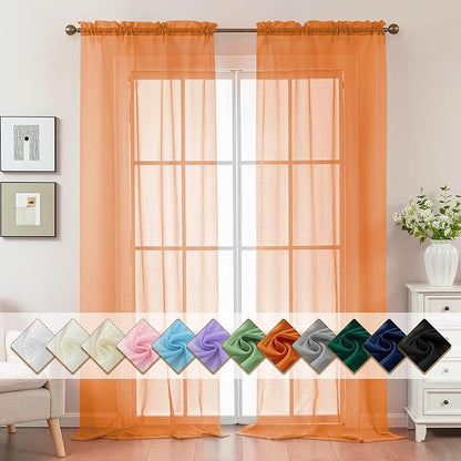 Orange Sheer Curtains 108 Inches Extra Long, Privacy Semi Sheer Curtains by ABLUEN