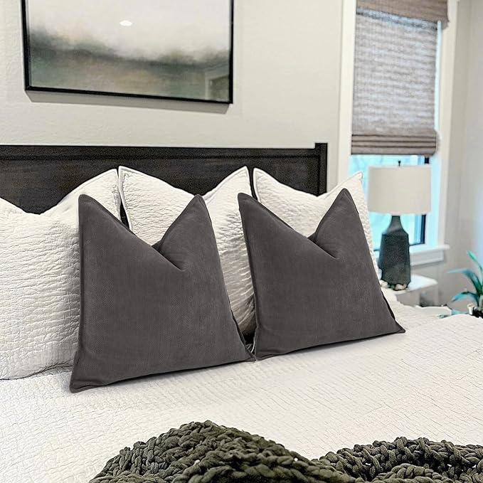 ZWJD Rustic Gray Pillow Covers 16x16 Set of 2 Chenille Throw Pillow Covers - Image 2