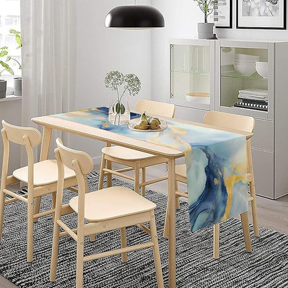 Marble Table Runner, Modern Grey Blue Gold Abstract Table Dresser Runners - Image 8
