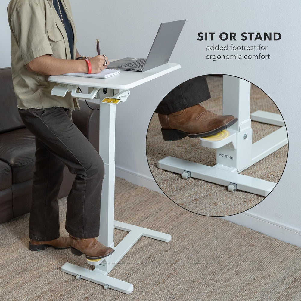 Mount-It! Overbed Table with Wheels, Folding Adjustable Height White