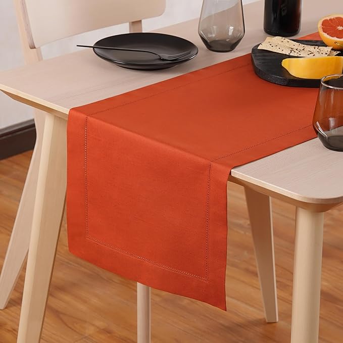 Home Ekaa Pumpkin Table Runner 120 Inch–Cotton Linen Hemstitch Farmhouse Table by HomeEkaa