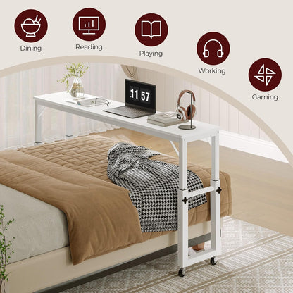 mahancris overbed table with wheels, mobile bed desk, front angle view