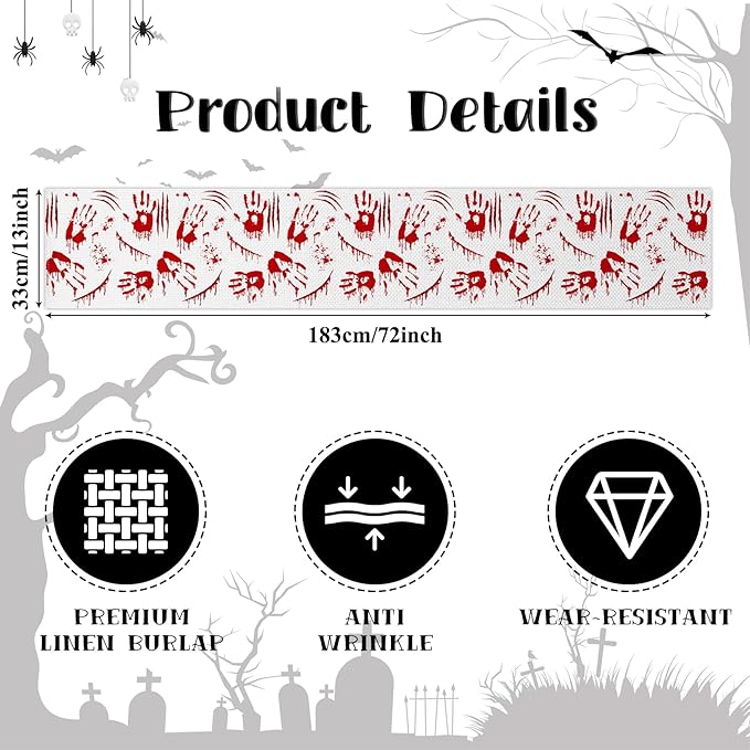 Happy Halloween Table Runner Scary Handprint Seasonal Holidays Indoor Outdoor - Image 6