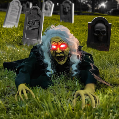 Hourleey Halloween Outdoor Decorations, Animated Zombie Groundbreaker Climbing Prop with Lighted Eyes and Scary Sound, Halloween Decor for Graveyard Haunted House Indoor Lawn Yard