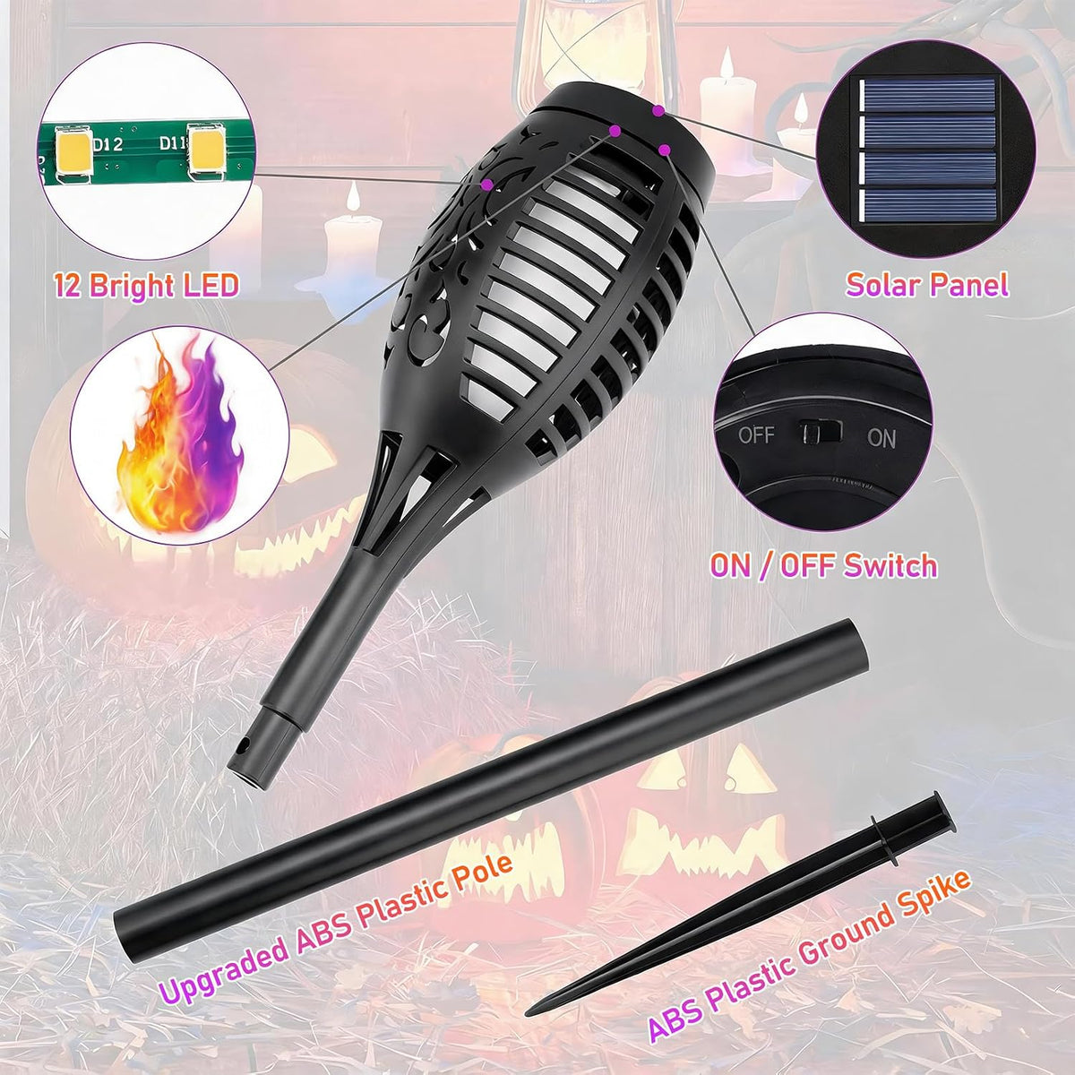 Orange & Purple Flickering Flame Halloween Solar Lights for Halloween Decor