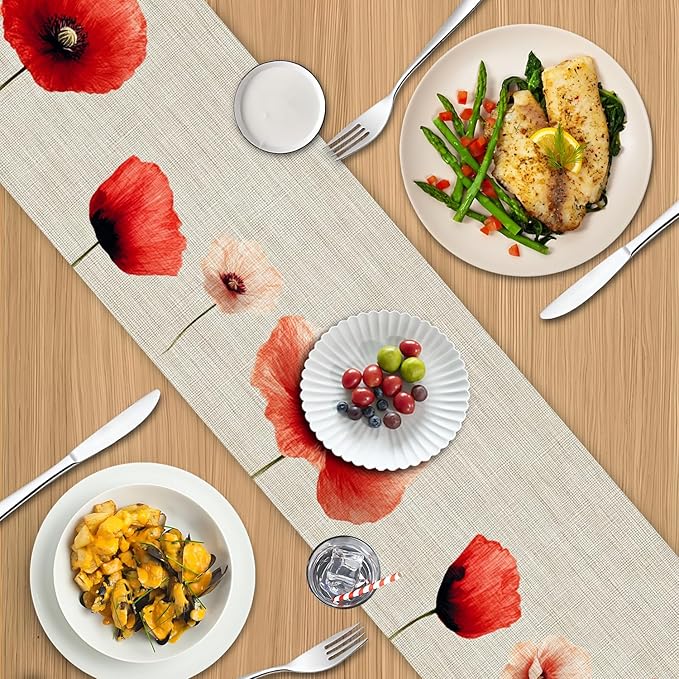 Floral Poppy Table Runner – Elegant Red Poppy-Inspired Dining Table Decor - Image 5