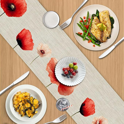 Floral Poppy Table Runner – Elegant Red Poppy-Inspired Dining Table Decor - Image 5
