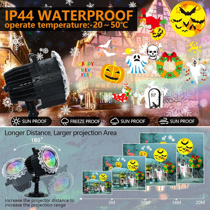 Halloween Projector Lights Outdoor, 8 Images Mode Halloween Lights Projector with 96 Cartoons, Waterproof Holiday Projector with Remote Control and Timer for Halloween Decorations