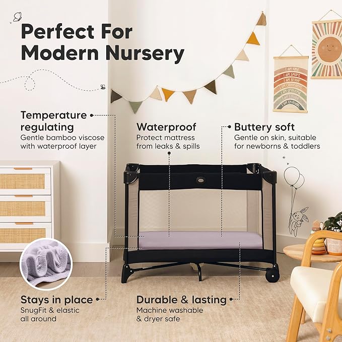 2-Pack Waterproof Pack and Play Sheets, Mini Crib Sheets Fitted - Image 5