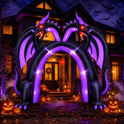 10FT Halloween Inflatable Dragon Archway, Double Headed Walk Through Decor