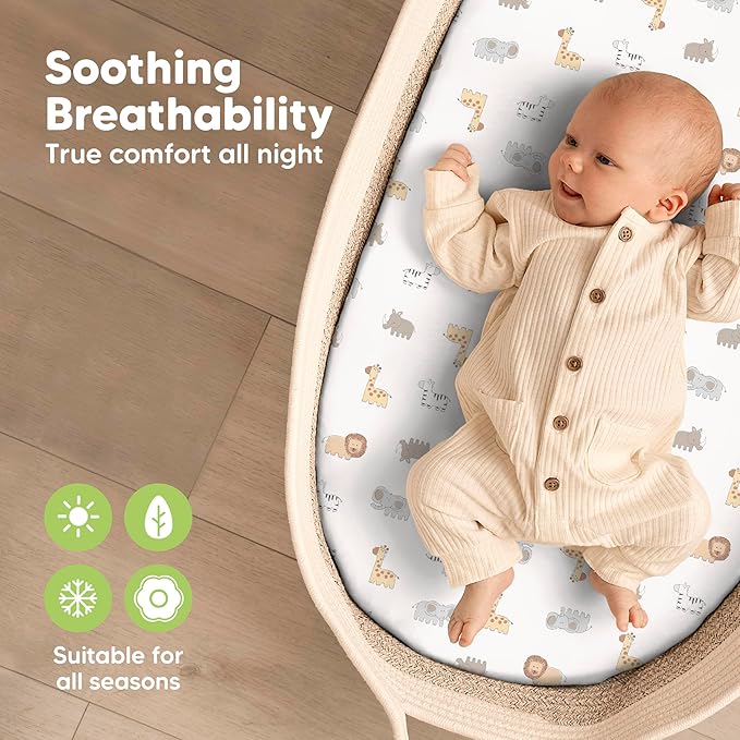 2-Pack Organic Bassinet Sheets for Girls, Boys - Image 4