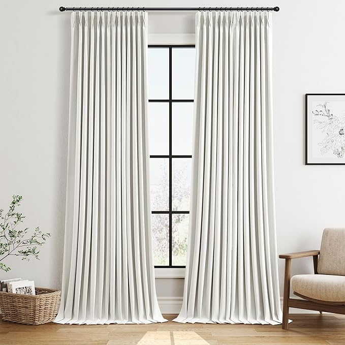 Pinch Pleat Linen 100% Blackout Curtains 108 Inches Long 2 Panels Set by Joywell