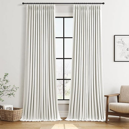 Pinch Pleat Linen 100% Blackout Curtains 108 Inches Long 2 Panels Set by Joywell