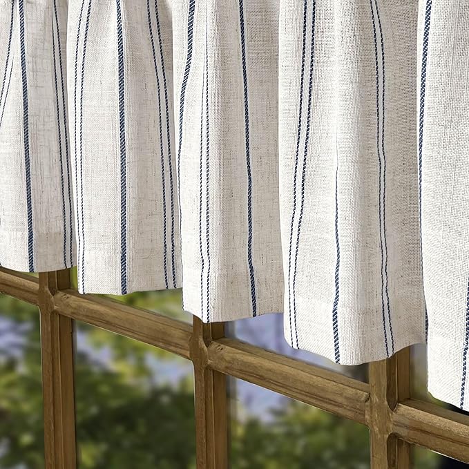 2 Pack Faux Linen Striped Kitchen Valances - Image 3