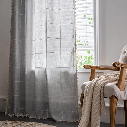ColorBird Farmhouse Semi-Blackout Window Curtains 2 Panels Embroidery Lattice - Image 6