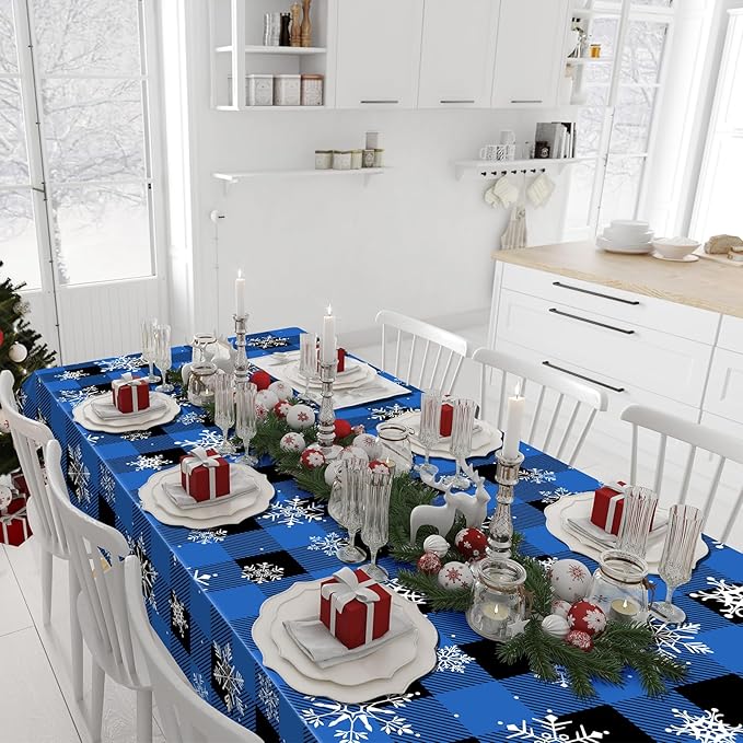 3Pcs Christmas Buffalo Plaid Snowflake Party Tablecloths Decorations, Plastic - Image 7