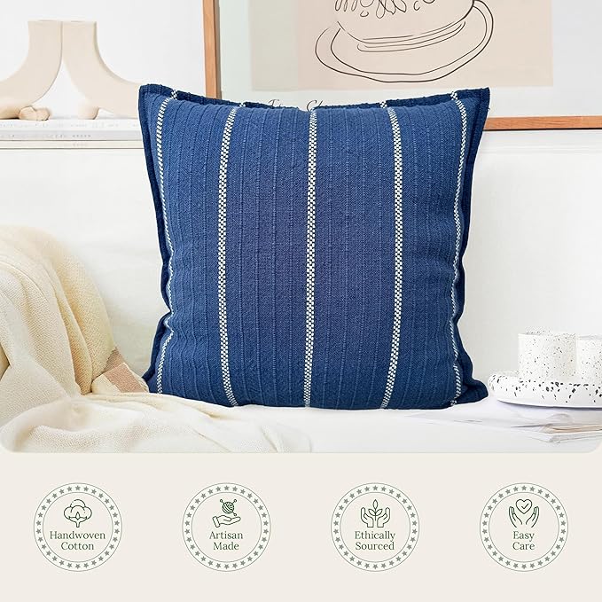 SanVia Indigo Snug Premium Cotton Throw Pillow Covers, 20 x 20 Inches, Artisan - Image 4