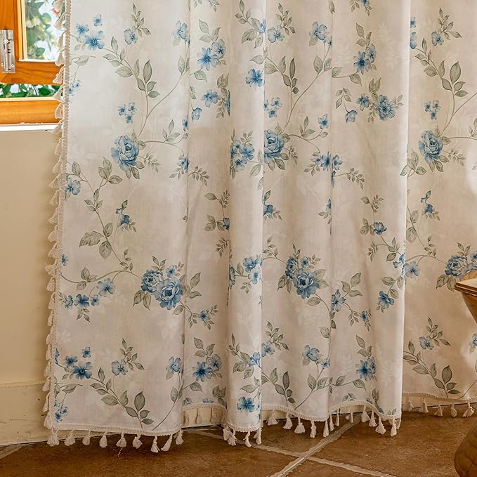 ENJOYBRIDAL Blue Floral Curtains 96 Inches Bedroom Cute Drapes Rod Pocket Boho - Image 4