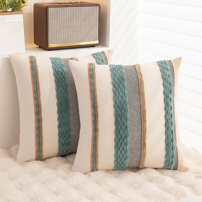 Boho Throw Pillow Covers 18x18 Set of 2 Farmhouse Decorative Cushion Case - Image 4