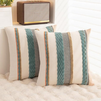 Boho Throw Pillow Covers 18x18 Set of 2 Farmhouse Decorative Cushion Case - Image 4