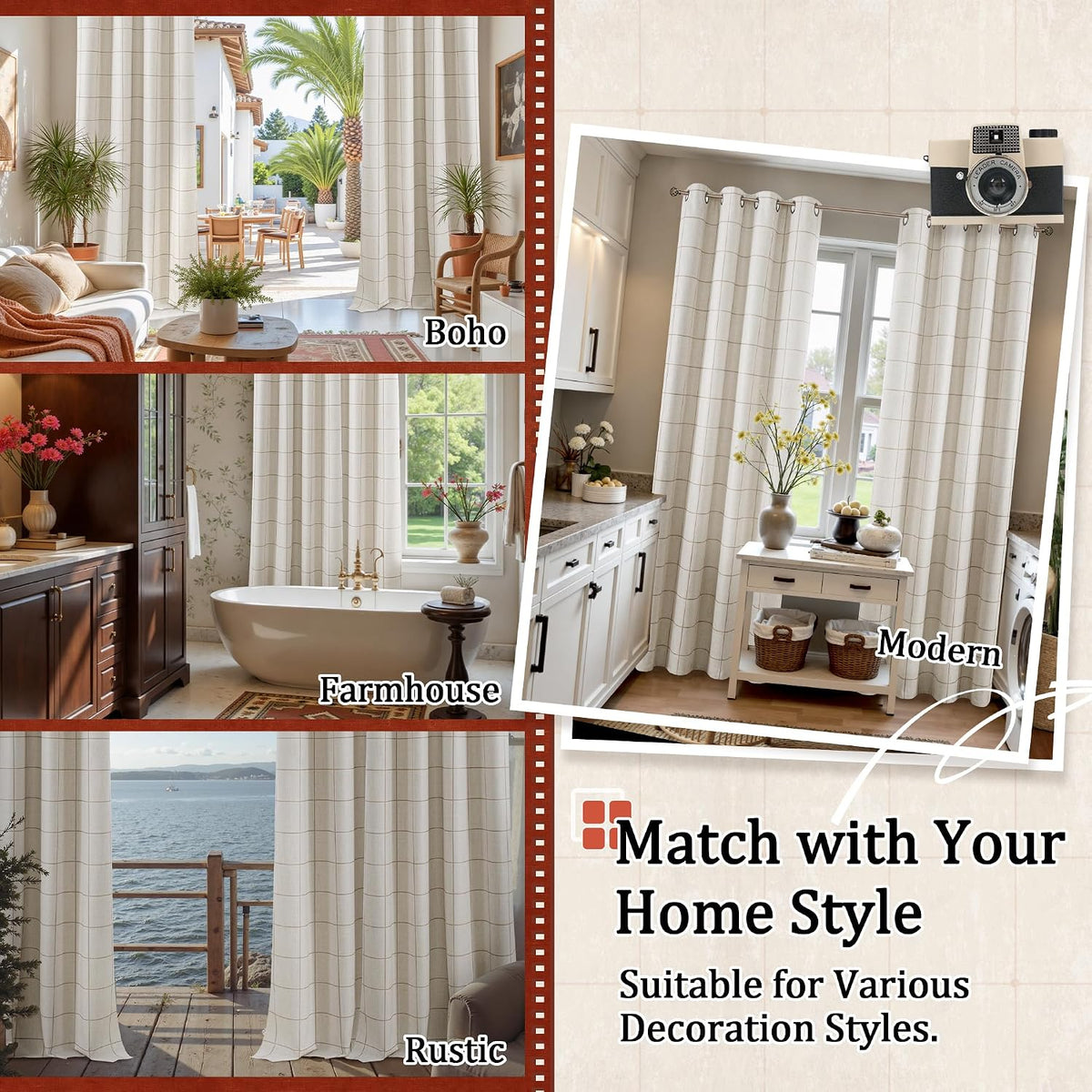 lajode linen blackout curtains - boho plaid 52x84, front angle view
