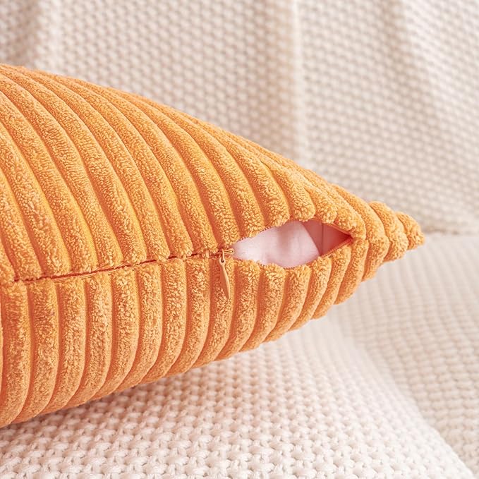 HWY 50 Orange Corduroy Patchwork Throw Pillow Covers 20x20 Inch, Soft Cozy - Image 4