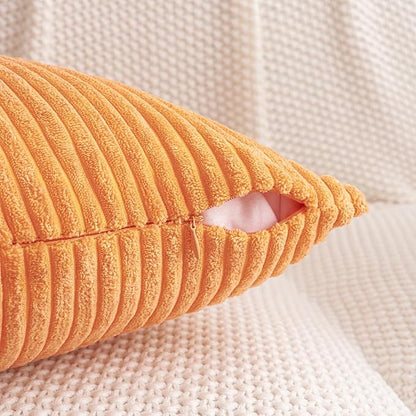 HWY 50 Orange Corduroy Patchwork Throw Pillow Covers 20x20 Inch, Soft Cozy - Image 4